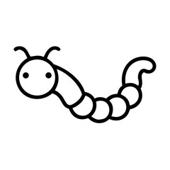 Simple graphic of a segmented worm with antennae and a curled tail in black outline style design