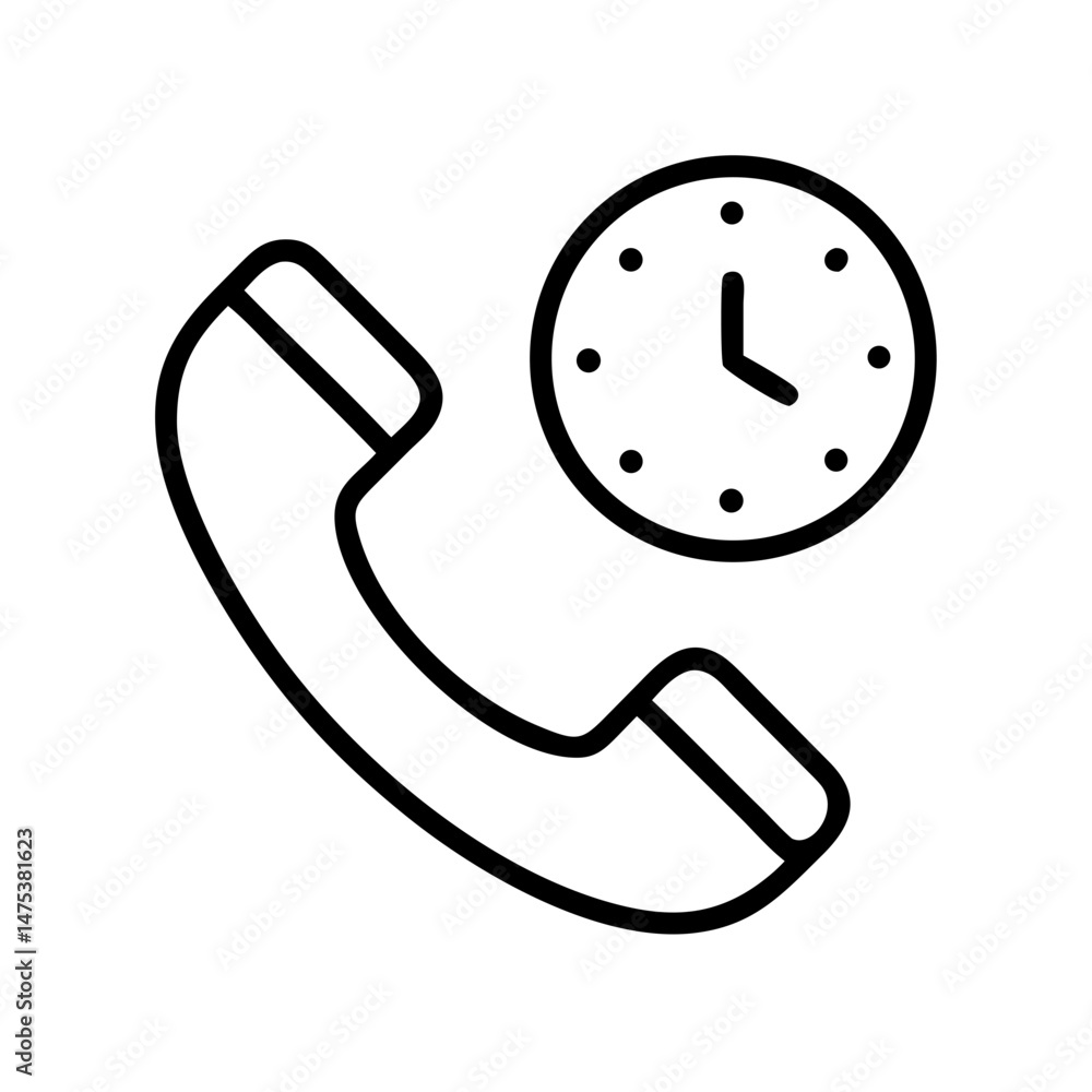 Poster Outline graphic showing a telephone handset icon next to a simple round clock face design element