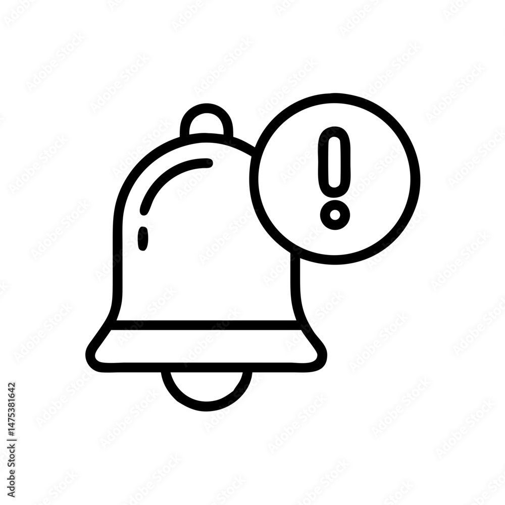Aufkleber outline drawing of a bell with an exclamation point indicating a notification or alert message icon