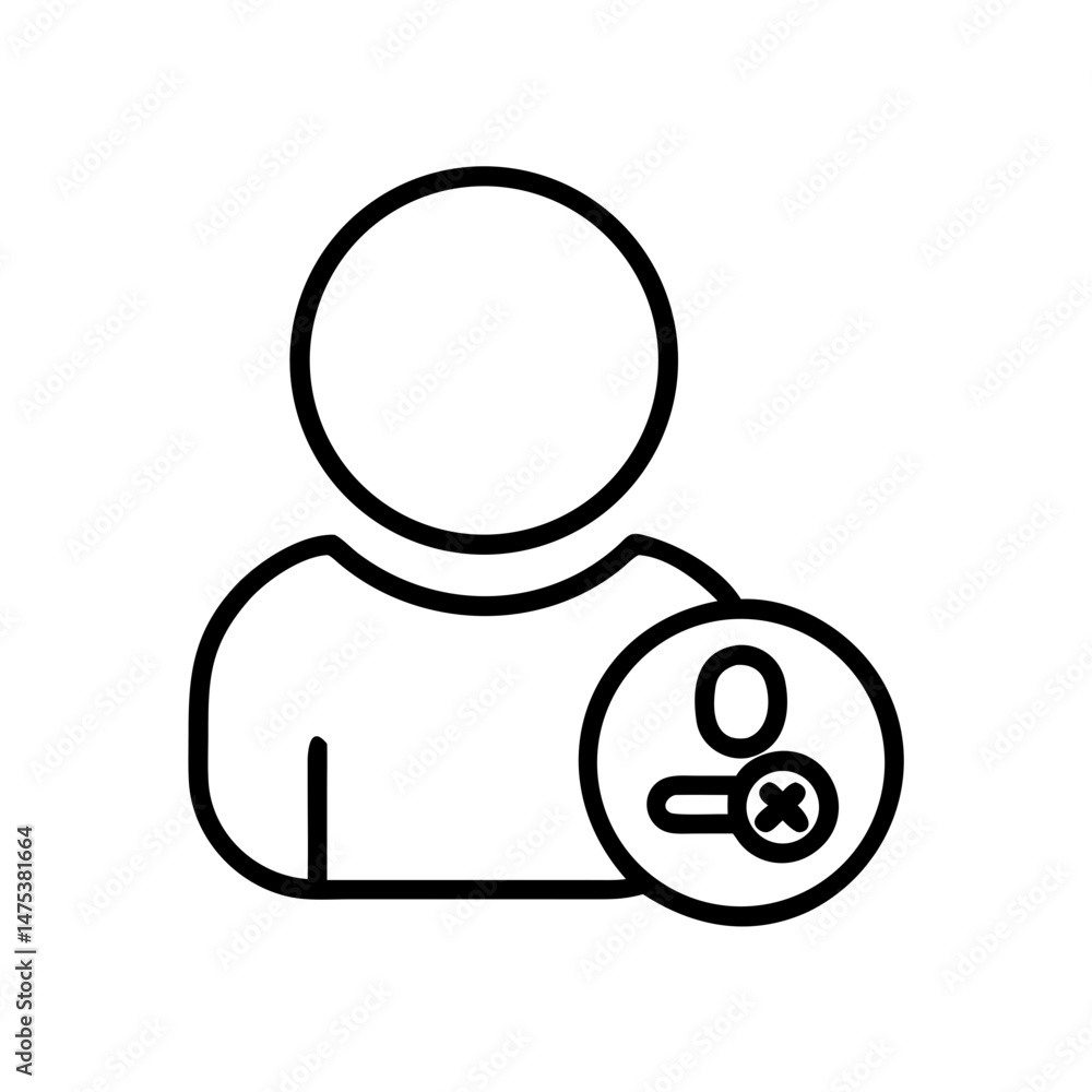 Aufkleber outline of a person with a circle containing a person and an x symbol on the lower right side
