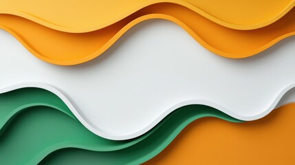 Abstract wavy layers in orange, white, and green