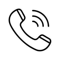 Outline drawing of a telephone handset with emanating signal waves on a plain white background here