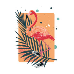 Abstract background with cute flamingos