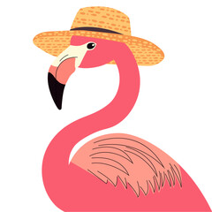 Cute flamingo in a straw hat