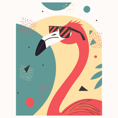Abstract background with sweet flamingos with glasses