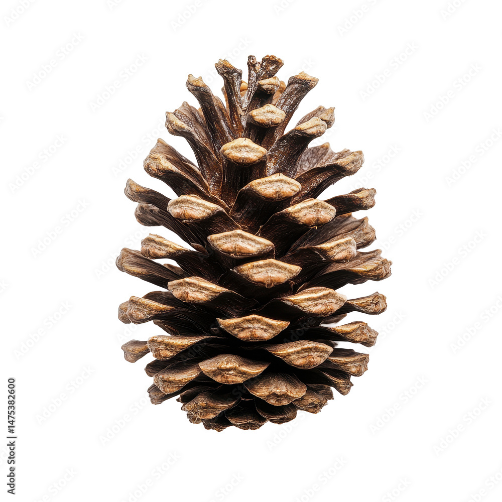 Poster pine cone with intricate scale patterns resting on a pristine transparent background, pine cone isol