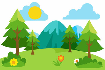 Naklejka premium landscape with trees and mountains