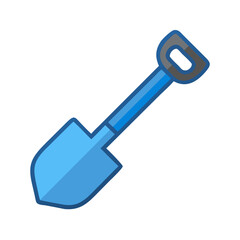 Blue shovel graphic with White Background, cartoon flat style