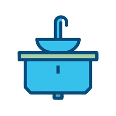 Stylized bathroom sink with cabinet illustration on White Background