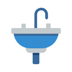 Blue and gray sink with a faucet illustration icon