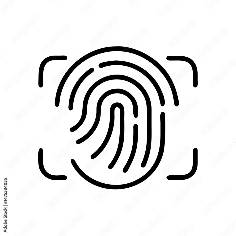 Poster black and white graphic representation of a fingerprint scan with a square border around it