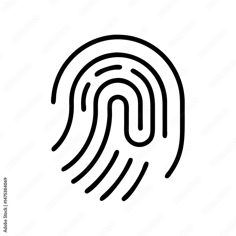Poster a simple black and white graphic showing a fingerprint with curved lines on a white background desig
