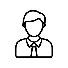 Outline drawing of a person wearing a shirt and tie with a simple hairstyle and no facial features