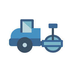 Blue cartoon road roller on a White Background