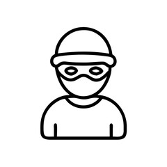 A person wearing a mask and a hat with a brim is depicted in a simple graphic representation