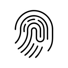 A simple black and white graphic showing a fingerprint with curved lines on a white background design