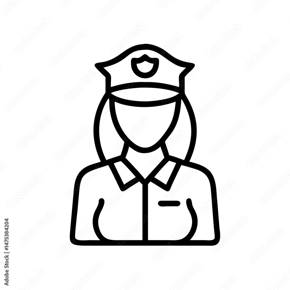 Poster outline drawing of a woman with a uniform and a hat with a badge in a simple style design