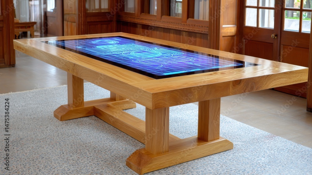 Poster modern touch-sensitive conference room table with digital display in an elegant setting