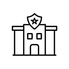 Outline drawing of a police building with a star on top of it and a simple design style used here
