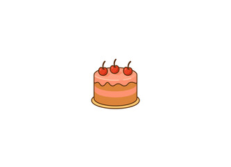 Vector illustration of cartoon cake with fruits on white background