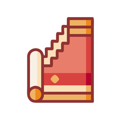 Graphic icon illustration of partially unrolled rug on White Background