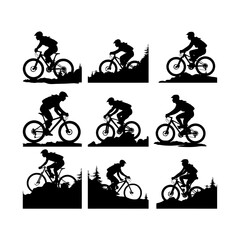 Fototapeta premium Mountain Biker in Action Silhouette Set