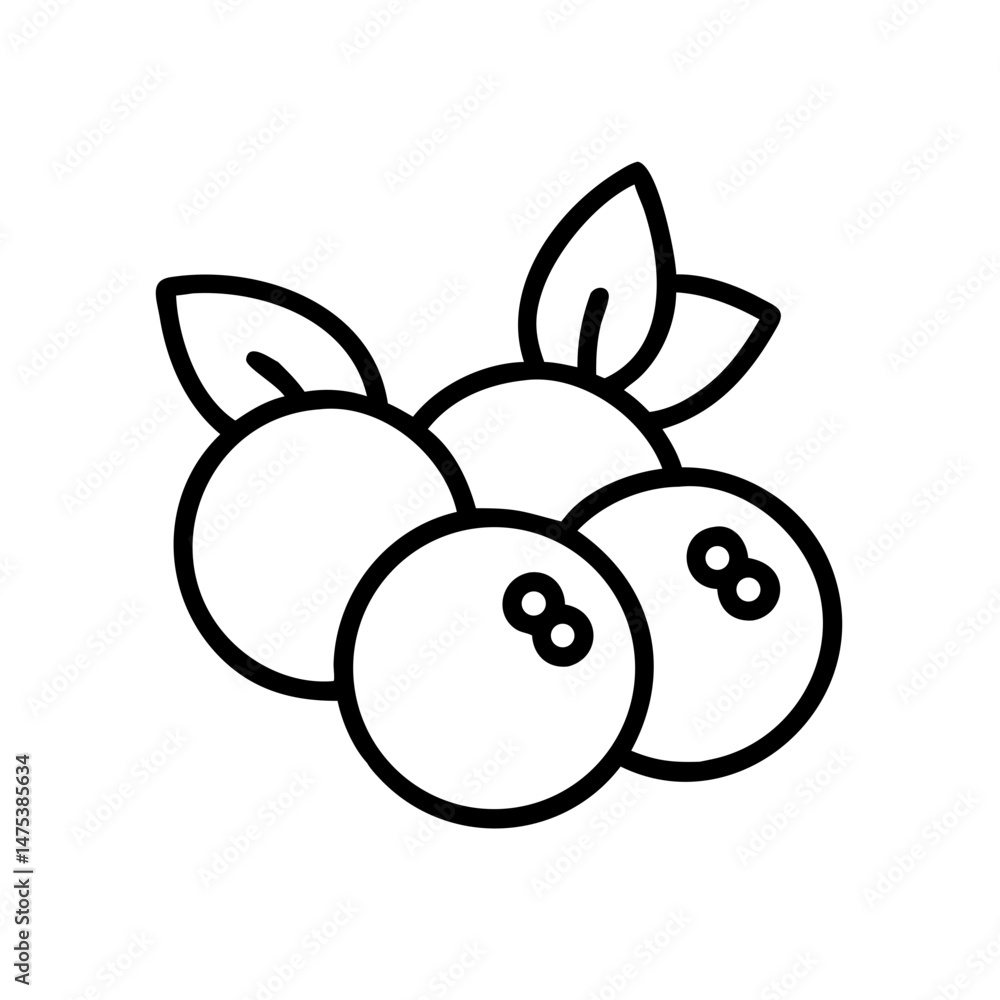 Poster outline graphic showing a small cluster of blueberries with a few leaves in a simple design