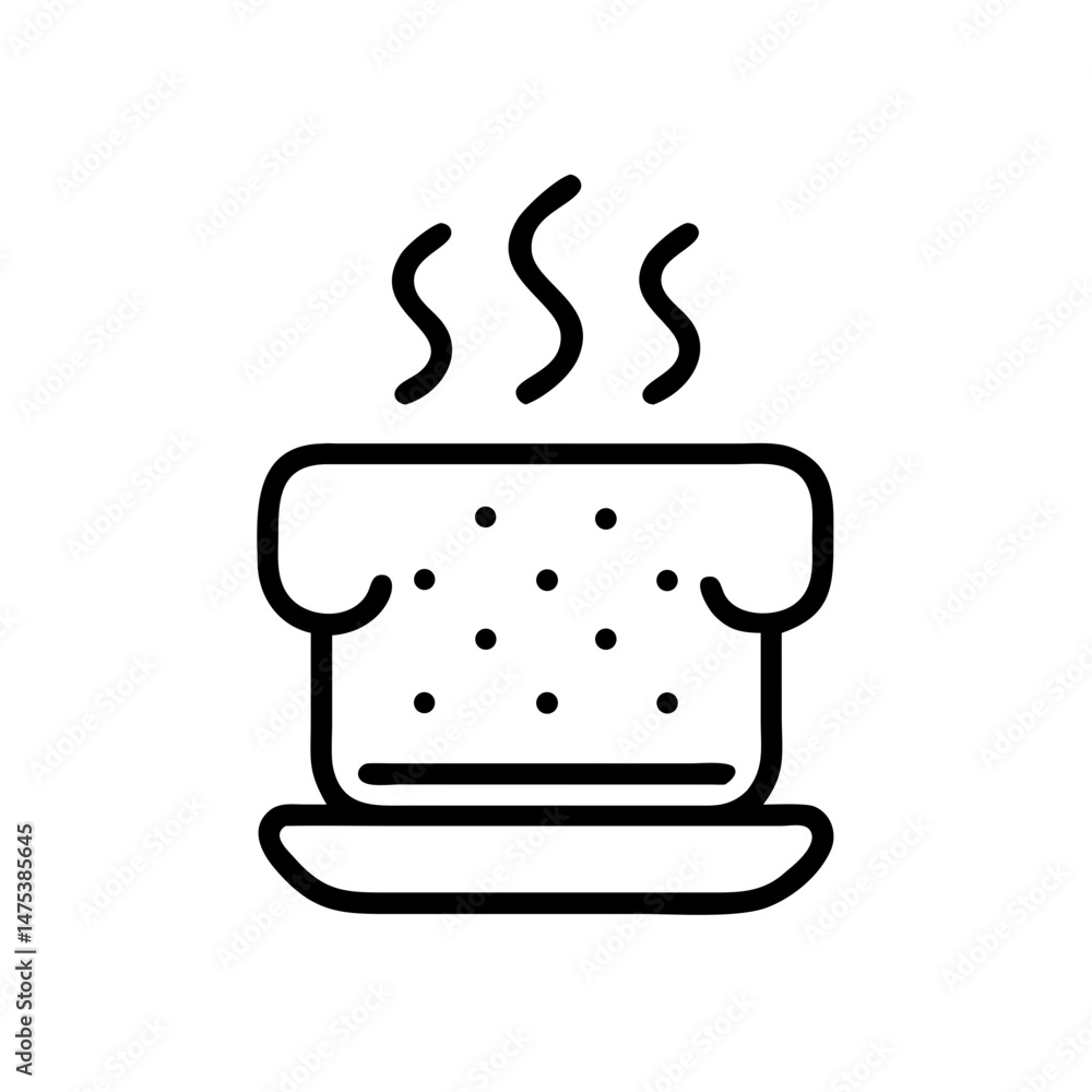 Poster stylized image of a warm dessert with steam rising above it on a small plate design element