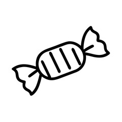 A wrapped sweet with vertical lines and tied ends is presented in a simple graphic depiction here