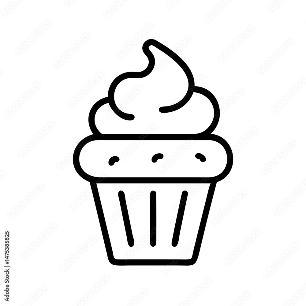 Poster a simple depiction of a cupcake with frosting on top and a lined base is presented nicely