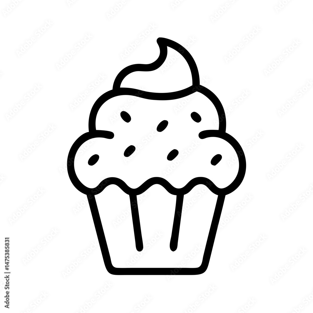 Aufkleber outline drawing of a cupcake with frosting and sprinkles on top in a simple and clean style design