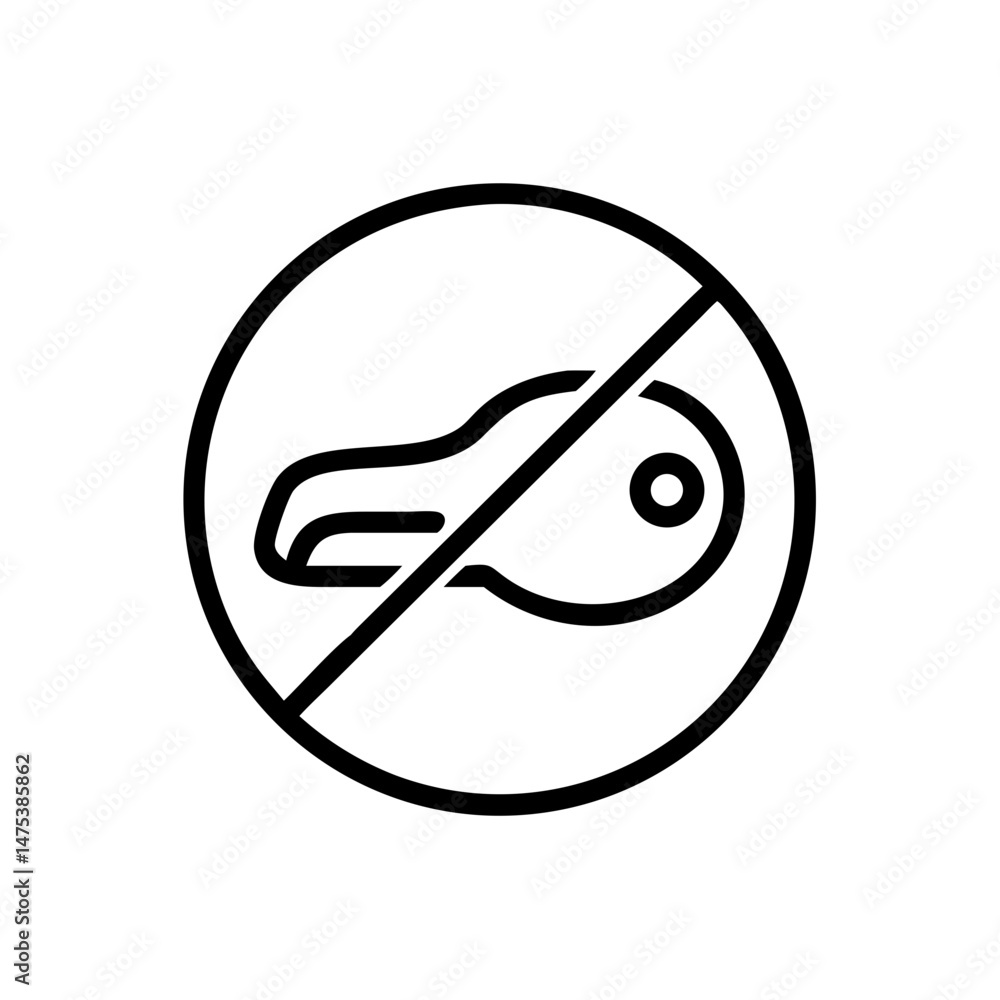 Poster a circular prohibition sign with a simple key shape inside and a diagonal line across it shown in bl