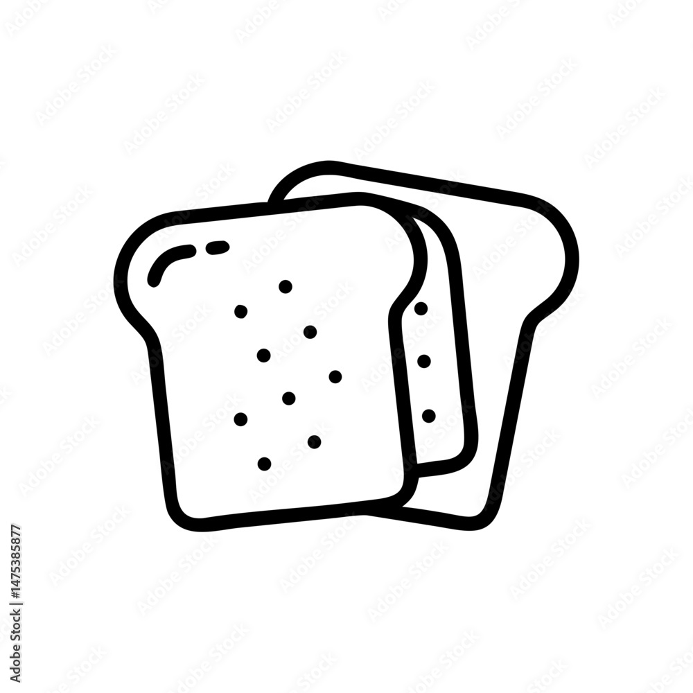 Poster two slices of bread with visible texture depicted in a simple black and white graphic format style