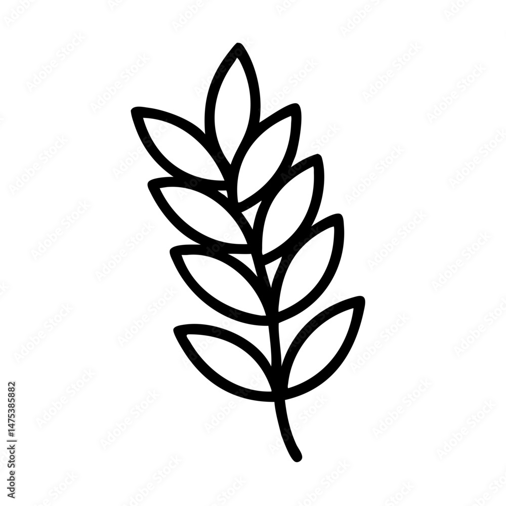 Poster simple graphic of a wheat stalk with leaves arranged in a symmetrical and elegant design element sty