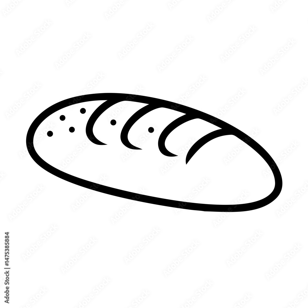 Poster simple graphic rendering of a loaf of bread with visible scoring and small dots on the crust