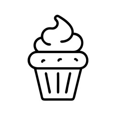A simple depiction of a cupcake with frosting on top and a lined base is presented nicely