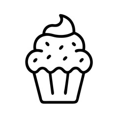Outline drawing of a cupcake with frosting and sprinkles on top in a simple and clean style design