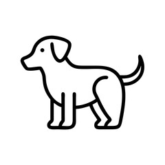 Simple line drawing of a canine standing with a curled tail and floppy ears in a side profile view