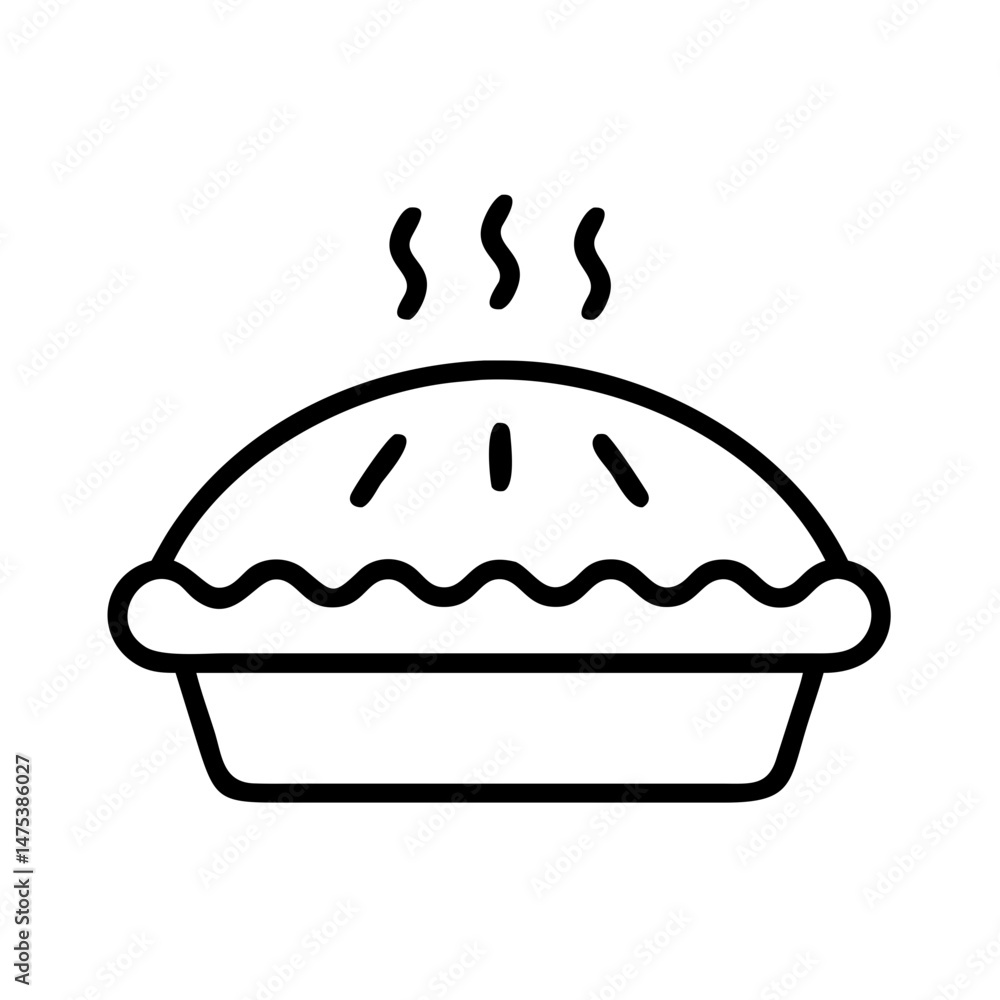 Poster simple graphic of a freshly baked pie with steam rising from it on a white background design element