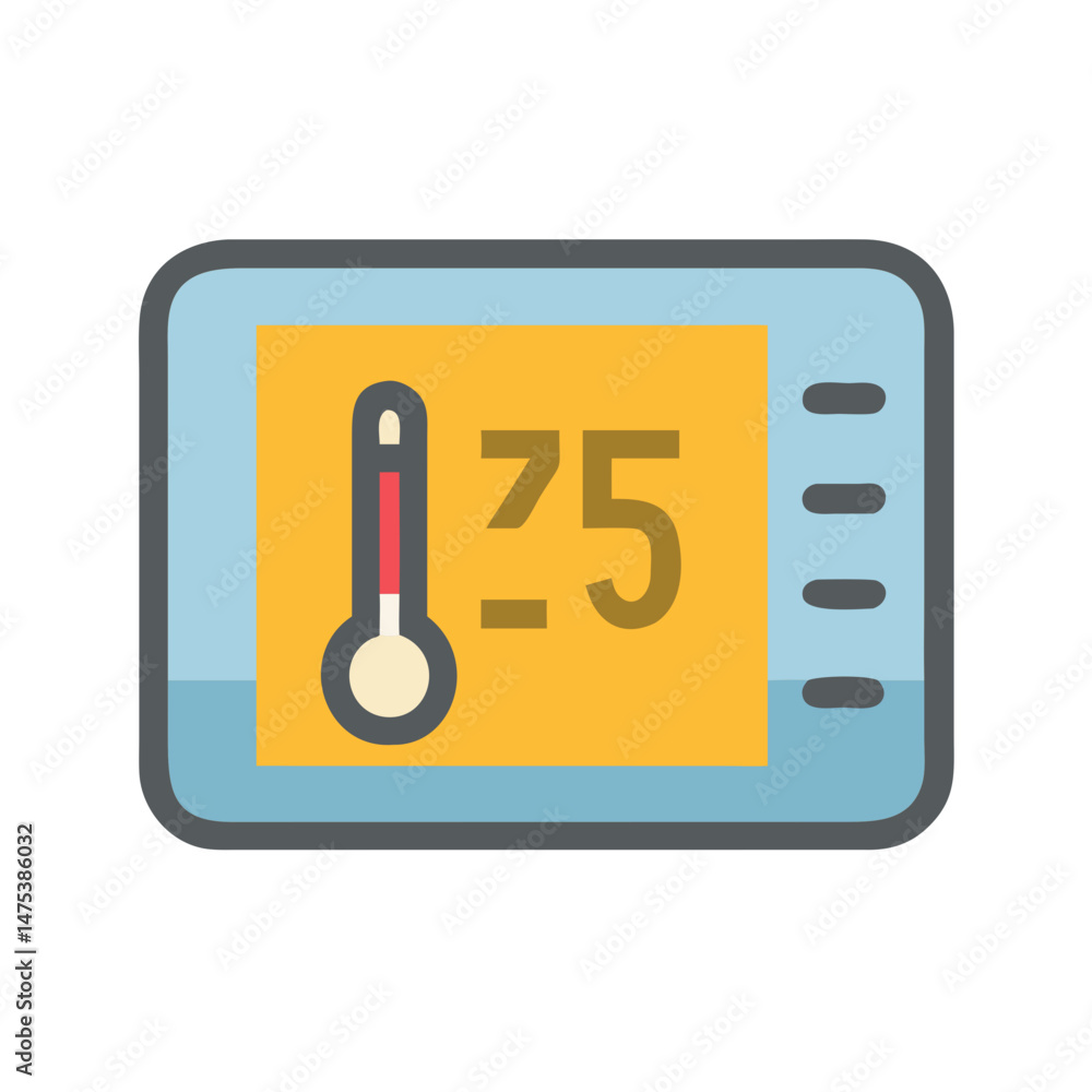 Poster digital thermostat displaying temperature with thermometer icon flat design