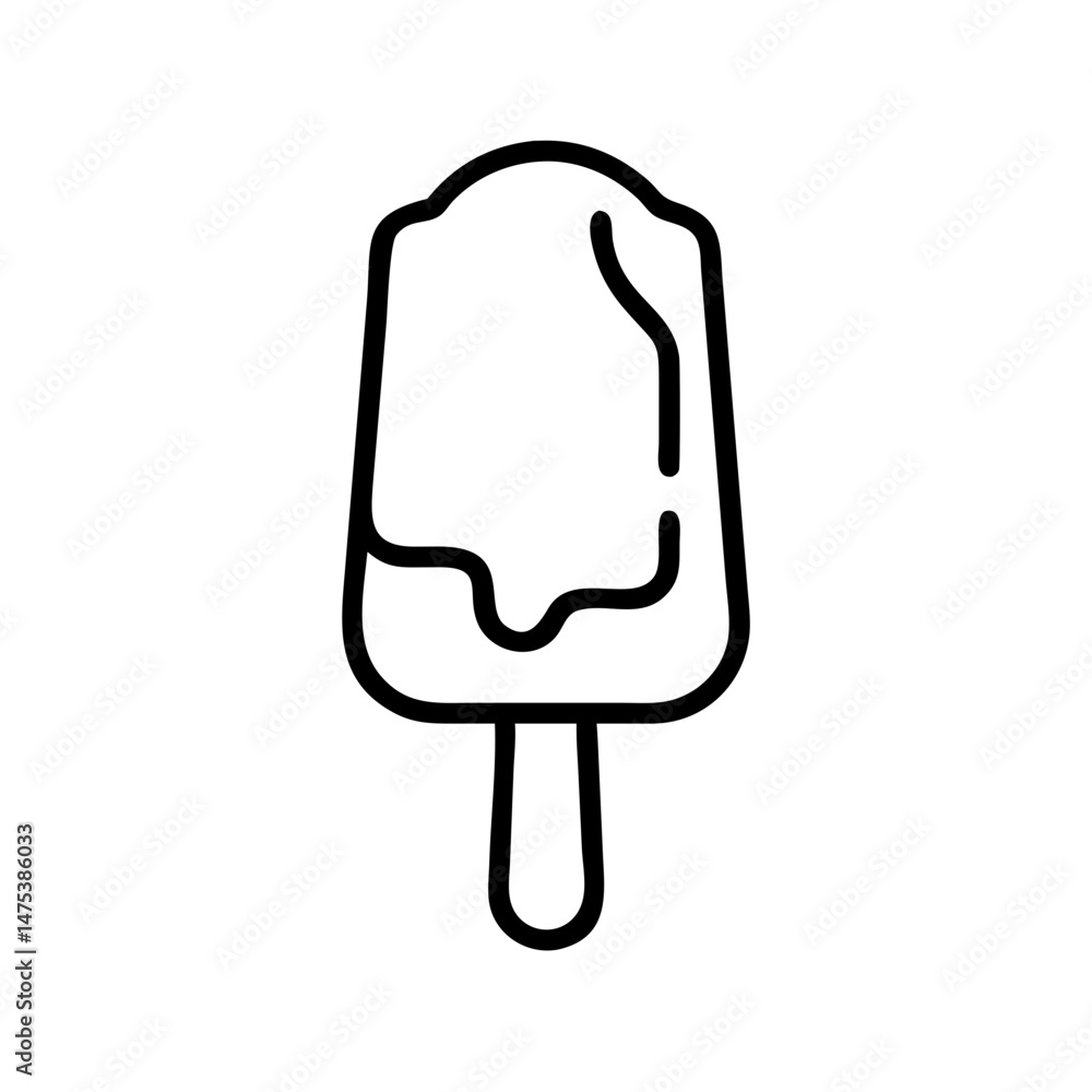 Poster a delightful popsicle with melting glaze on a stick, presented as a simple graphic representation