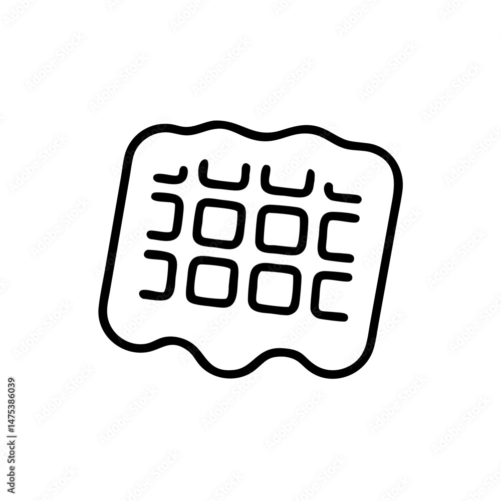 Poster crisp waffle with square pattern and wavy edges isolated against a white plain background design ele