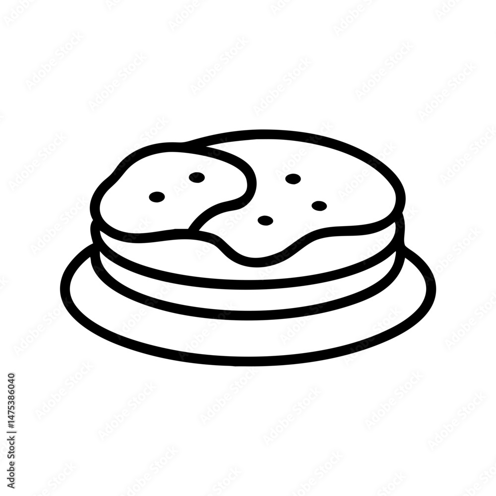 Poster a stack of pancakes with topping on a plate in a simple black and white graphic representation