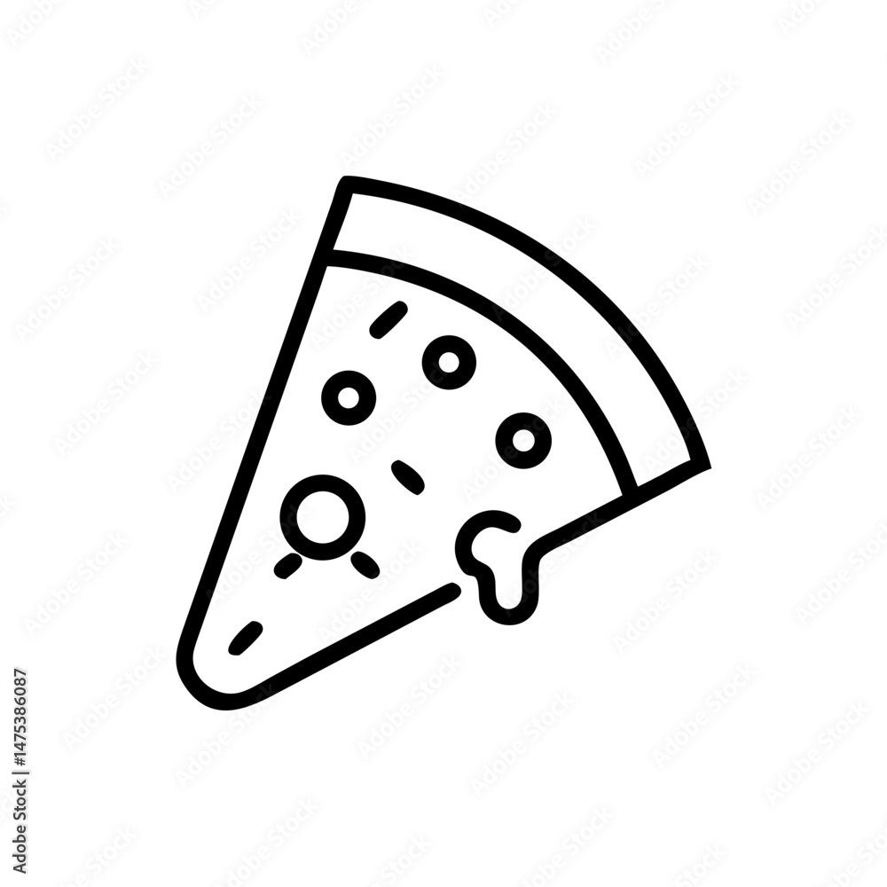 Aufkleber depiction of a pizza slice with toppings and melting cheese in a minimalist style drawing format
