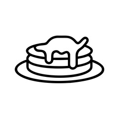 Outline graphic of stack of flapjacks with topping on a circular plate for breakfast treat time