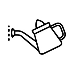A simple line drawing of a watering can with water droplets coming out of the spout design is shown