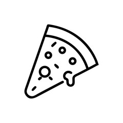 Depiction of a pizza slice with toppings and melting cheese in a minimalist style drawing format
