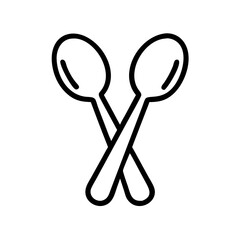 Two metal utensils crossed over each other in a simple line drawing against a white background design