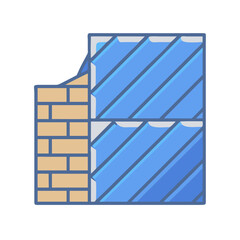Brick wall and insulation panel icon flat illustration style
