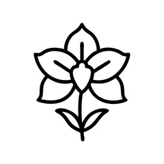 Single line drawing of a blossom with petals and leaves on a white plain background design element